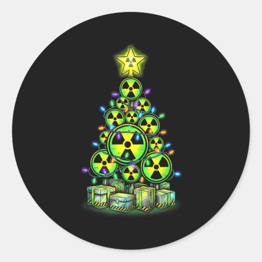Radioactive Christmas Tree Graphic Nuclear Warning ラウンドシール (正面)