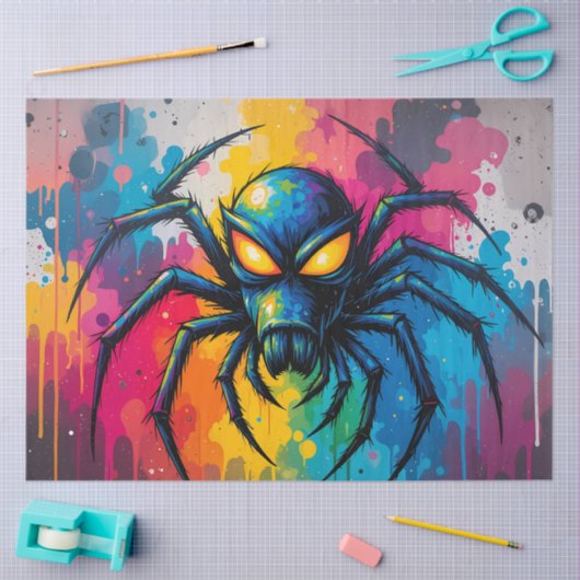 Radioactive Neon Spider Graffiti Decoupage Paper 薄葉紙 (クラフト)