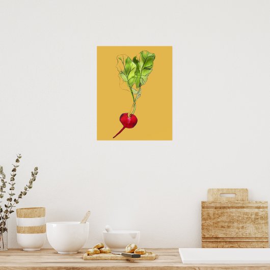 Radish vegetable illustration watercolour art ポスター (キッチン)