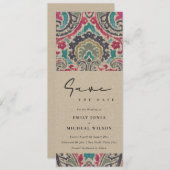 RAFT BOHO部族イカットピンクティール（緑がかった色）日付INVIを保存 招待状 (正面/裏面)