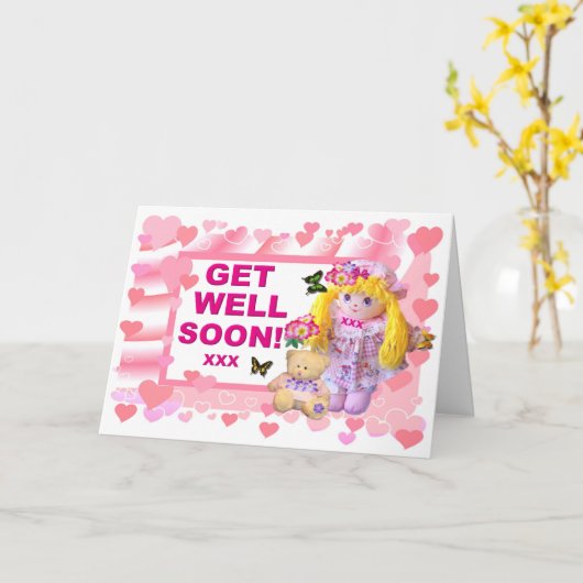 RAG DOLL & TEDDY Get Well Card カード (黄色い花)