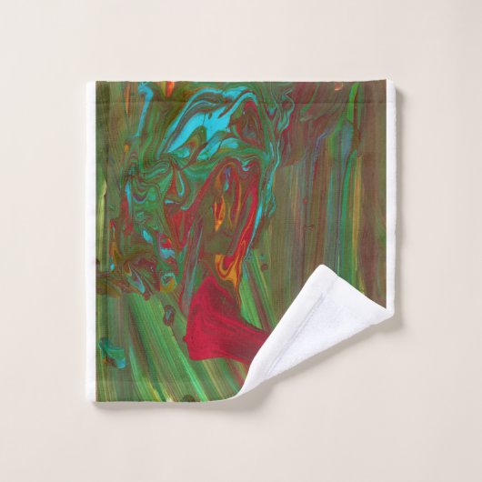Rag To Riches 1 Bold Red Green Abstract Bath Towel バスタオルセット (ウォッシュタオル)