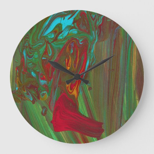 Rag To Riches 1 Bold Red Green Abstract Wall Clock ラージ壁時計 (正面)