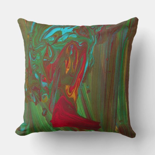 Rag To Riches 1 Red Green Abstract Accent Pillow クッション (正面)