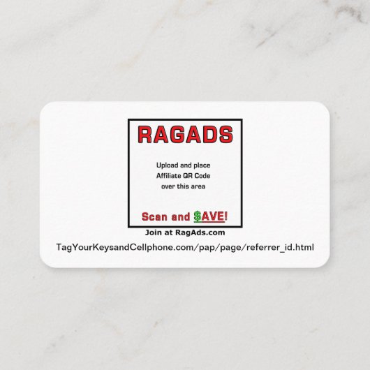 RAGADSの与えビジネスカードを出して、支払いを受け取る! 名刺 (裏面)