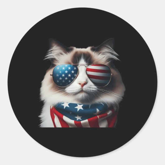 Ragdoll Cat 7月4日Independence Day Owner Ame ラウンドシール (正面)