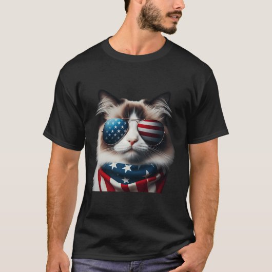 Ragdoll Cat 7月4日Independence Day Owner Ame Tシャツ (正面)
