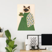 Ragdoll Cat Coffee Art Print, Floral Green Jacket ポスター (ホームオフィス)