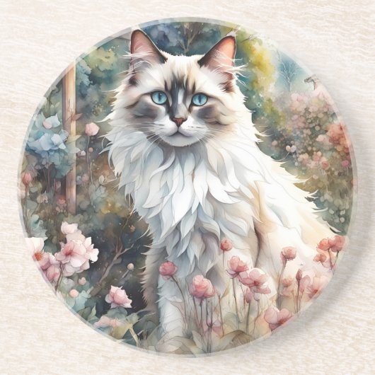 Ragdoll Cat in English Garden コースター (正面)