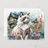 Ragdoll Cat in English Garden ポストカード (正面/裏面)