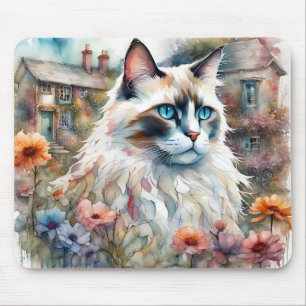 Ragdoll Cat in English Garden マウスパッド
