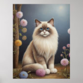 Ragdoll Cat in Garden Fluffy Pet Illustration ポスター (正面)