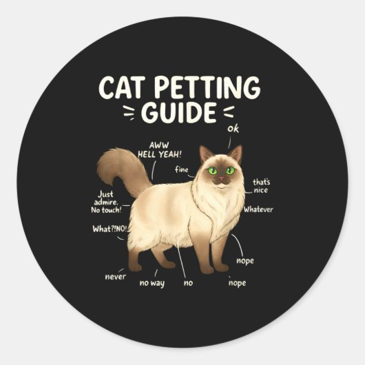 Ragdoll Cat Petting Guide Funny Cat Lover  ラウンドシール (正面)