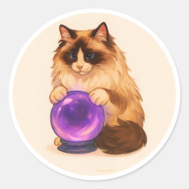 Ragdoll cat with purple crystal ball ラウンドシール