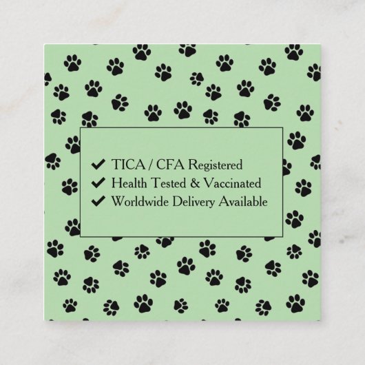 Ragdoll Cattery Customizable Cat Breeder  スクエア名刺 (裏面)