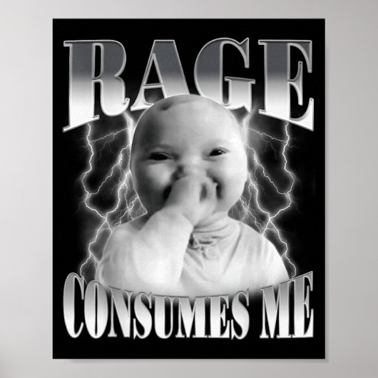 Rage Consumes Me Funny Ai Baby Holding Laugh Brain ポスター (正面)