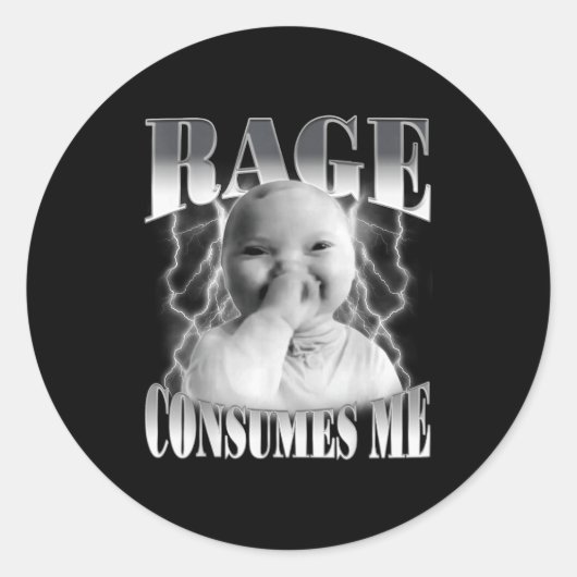 Rage Consumes Me Funny Ai Baby Holding Laugh Brain ラウンドシール (正面)