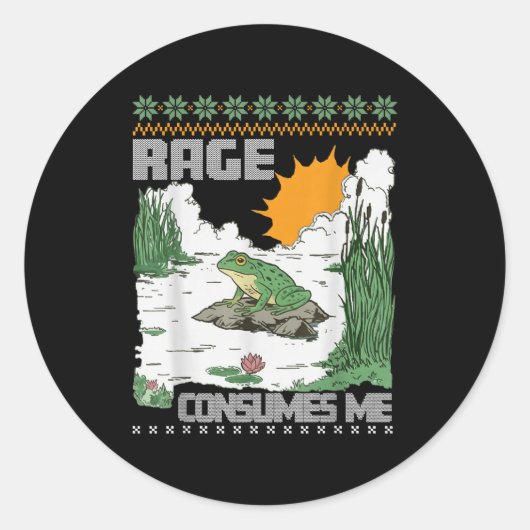 Rage Consumes Me Ugly Christmas Sweaters Funny Fro ラウンドシール (正面)