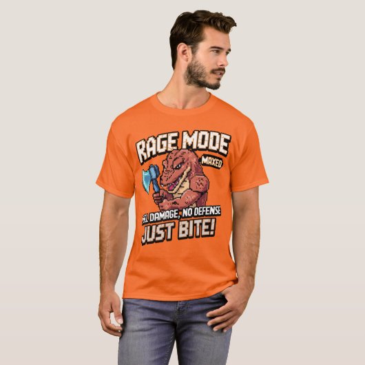 Rage Mode Maxed - Pixel Art Komodo Dragon Warrior Tシャツ (正面フル)