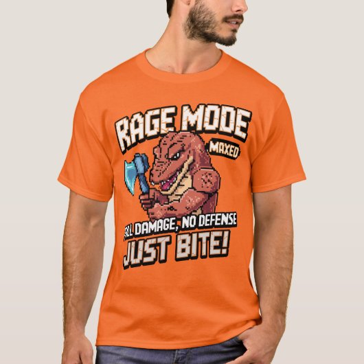 Rage Mode Maxed - Pixel Art Komodo Dragon Warrior Tシャツ (正面)