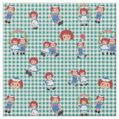 Raggedy AnnとAndy on Green Gingham ファブリック (クローズアップ)