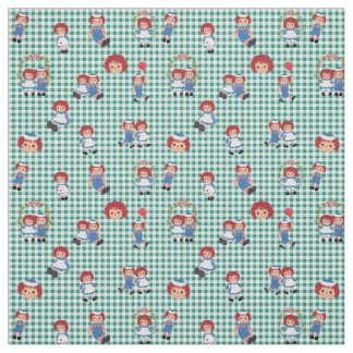 Raggedy AnnとAndy on Green Gingham ファブリック