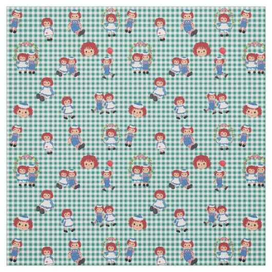 Raggedy AnnとAndy on Green Gingham ファブリック (見本)