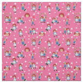 Raggedy Ann and Andy on Falling Hearts on Pink ファブリック (見本)