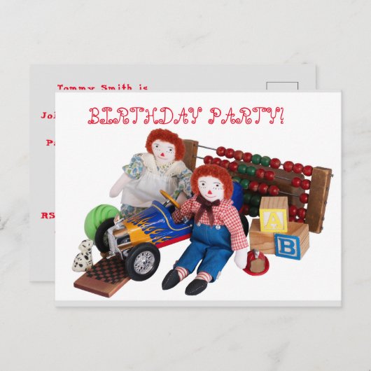 Raggedy Any Toys男の子の誕生日幼児 インビテーションポストカード (正面/裏面)