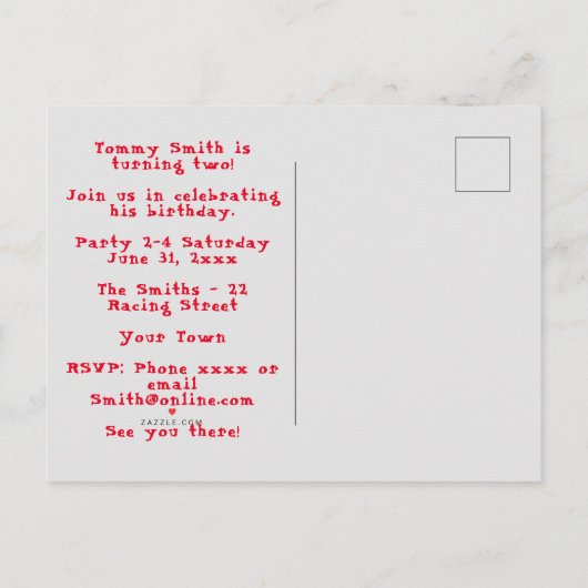 Raggedy Any Toys男の子の誕生日幼児 インビテーションポストカード (裏面)