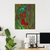 Rags To Riches 1 Bold Red Green Abstract Art Print ポスター (ホームオフィス)