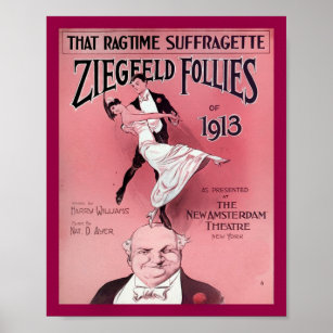 Ragtime Suffragette 1910の楽譜カバーコピー ポスター