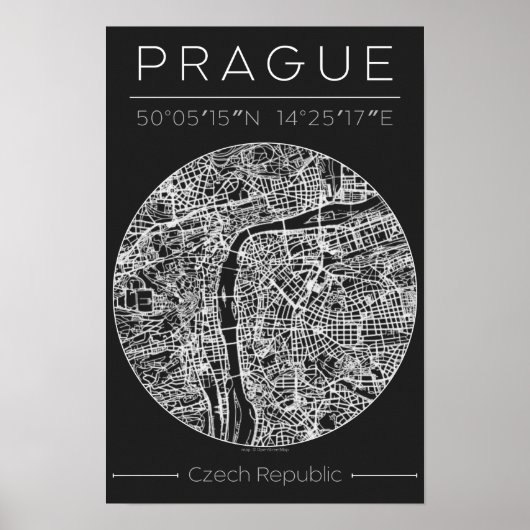 rague Charcoal City Map Poster – Minimal Wall Art ポスター (正面)