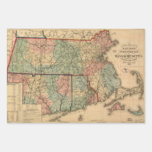 Rail Road & Township Map of Massachusetts、1879年 ラッピングペーパーシート