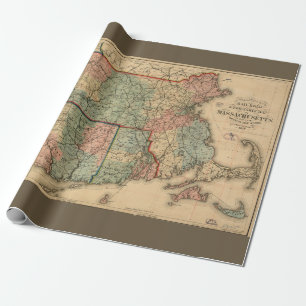 Rail Road & Township Map of Massachusetts、1879年 ラッピングペーパー