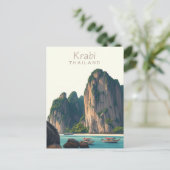 Railay Beach, Krabi Thailand Vintage illustration ポストカード (スタンド正面)