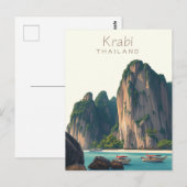 Railay Beach, Krabi Thailand Vintage illustration ポストカード (正面/裏面)