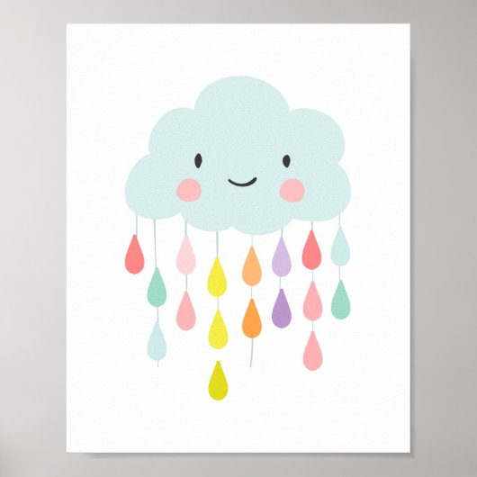 Rain Cloud nursery decor Raindrops Kids room Gift ポスター (正面)