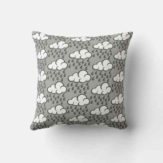 Rain Clouds Illustrated Pattern on Grey クッション (裏面)