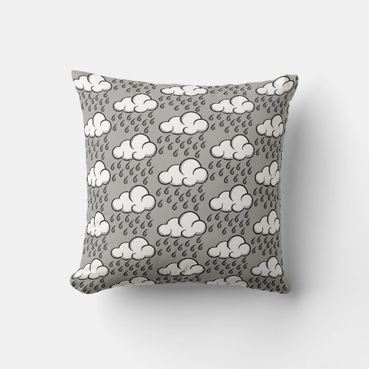Rain Clouds Illustrated Pattern on Grey クッション (正面)