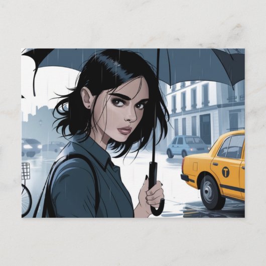 Rain in in the City Ambrella Postages ポストカード (正面)