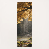 Rain pours from lush branches onto mossy ground ヨガマット (正面)