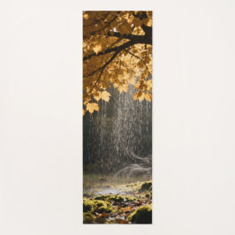 Rain pours from lush branches onto mossy ground ヨガマット