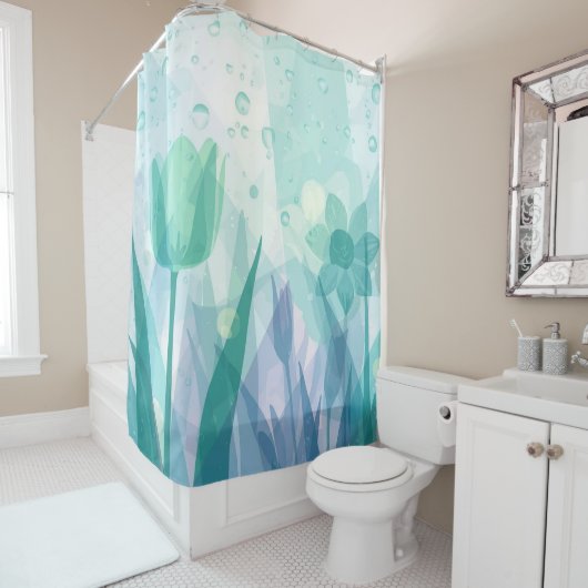 Rain Refreshed Daffodils Lavender Mint Seafoam シャワーカーテン (インサイチュ)