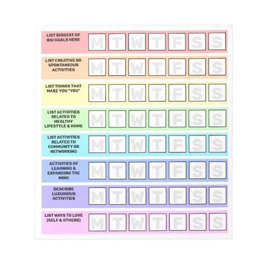 Rainbowタスク一覧ワークライフバランス週次 ノートパッド (正面)