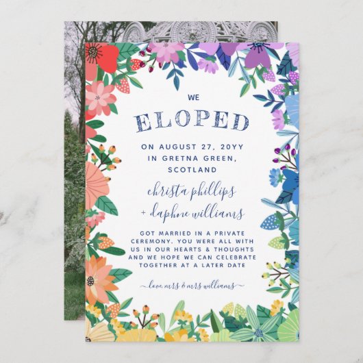 RainbowフローラフレームLGBT We Eloped 案内状 (正面/裏面)