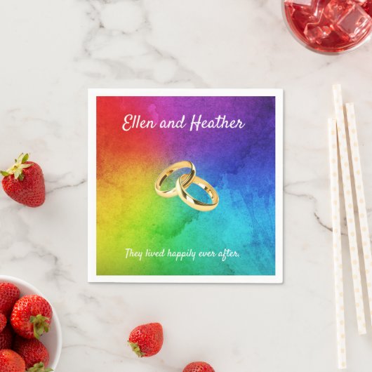 Rainbow結婚のカラフル名前の追加 スタンダードカクテルナプキン (インサイチュ)