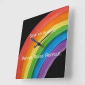 RAINBOW 私の惑星を救って (カスタマイズ可能) スクエア壁時計 (傾斜)