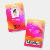 Rainbow 絵を描 Employee Photo、バーコード、名前 バッジ (正面&裏面)