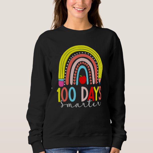 Rainbow 100 Days Smarter Happy 100 Days Of School  スウェットシャツ (正面)